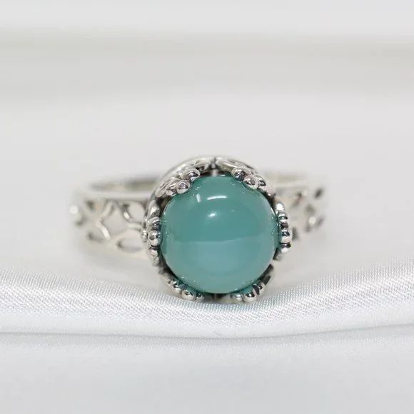 Handmade Sterling Silver - Blue Chalcedony Pool of Light Crowned Ring - size 9 - Picture 9 of 9